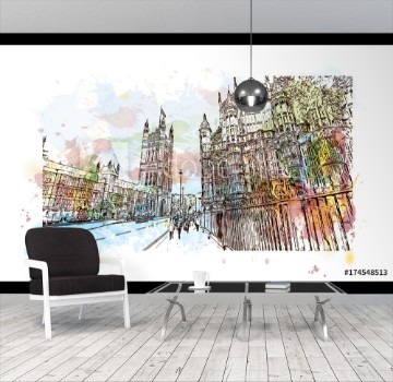 Bild på Watercolor sketch of Big Ben and houses of parliament London UK United Kingdom England in vector illustration